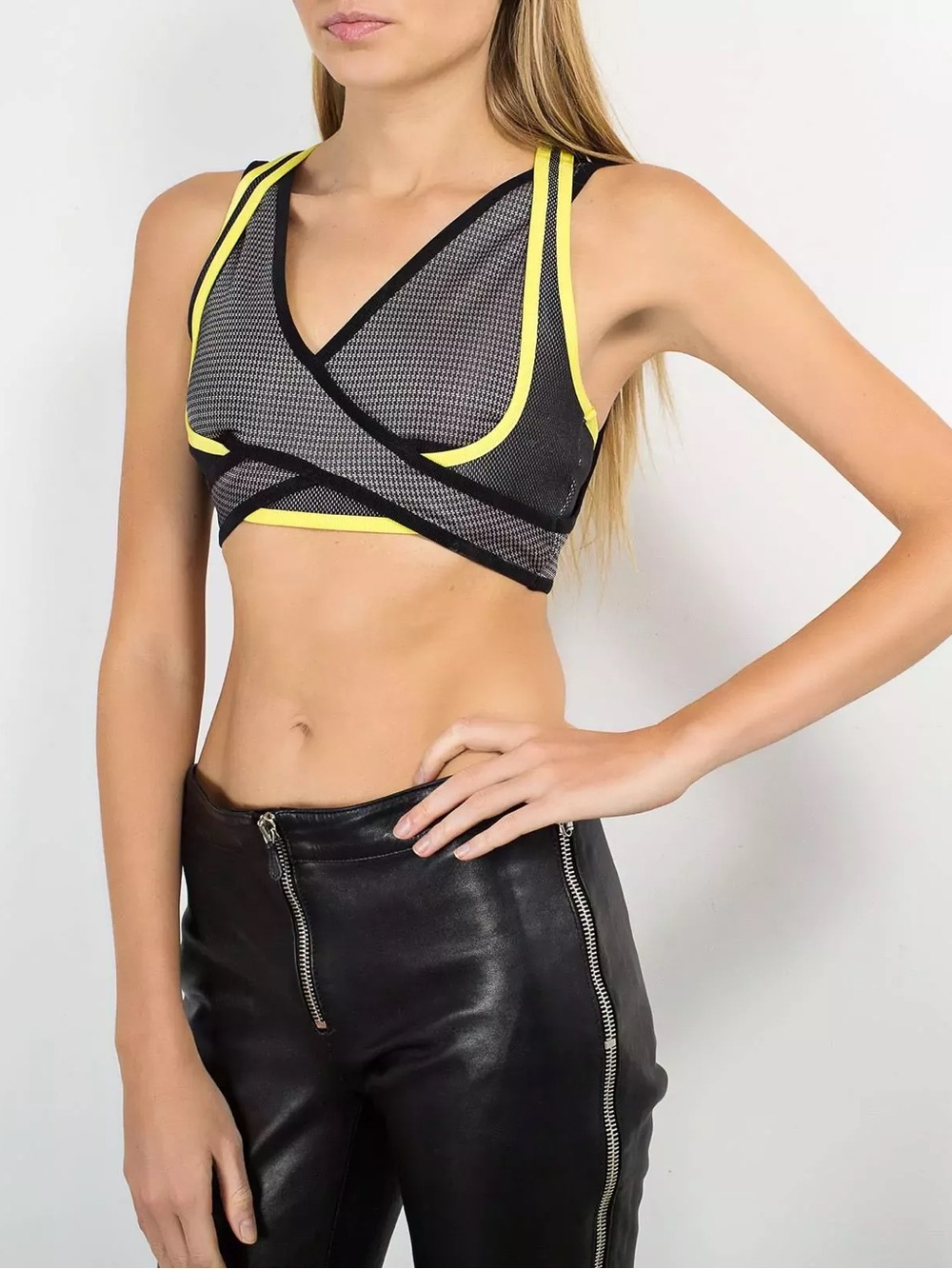 Alexander Wang Black Sports Bra with Yellow Trim